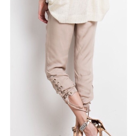 Natural lace up twill joggers - Picture 5 of 5